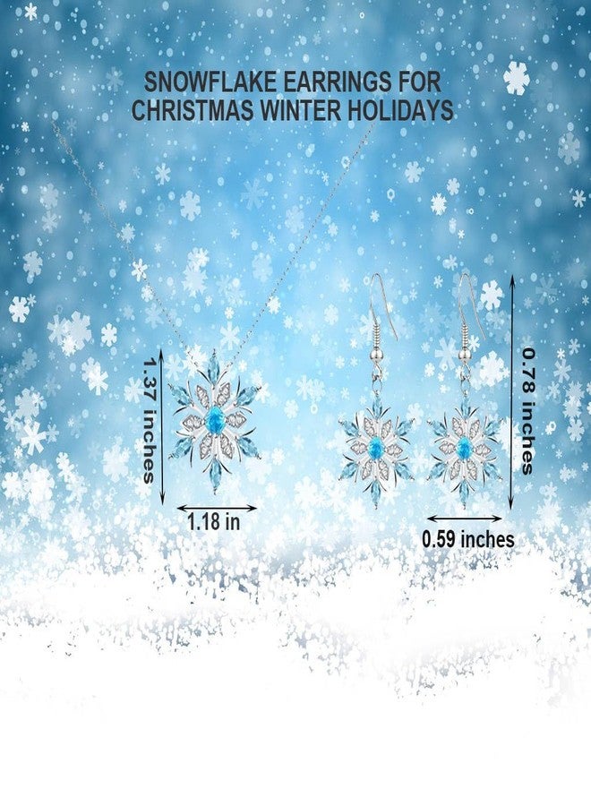 Modpide Women Crystal Winter Snowflake Pendant Necklace Hook Dangle Earrings Set for Women Christmas Gift(silver crystal set) - Image 2